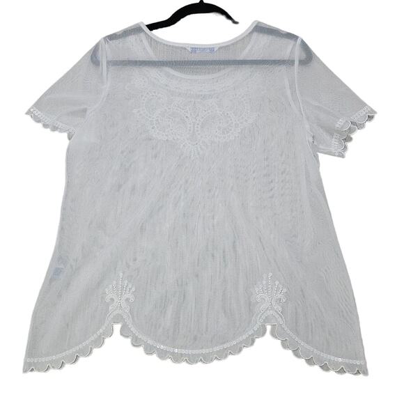 Peter Nygard Sheer White Embroidered Blouse - Picture 2 of 11